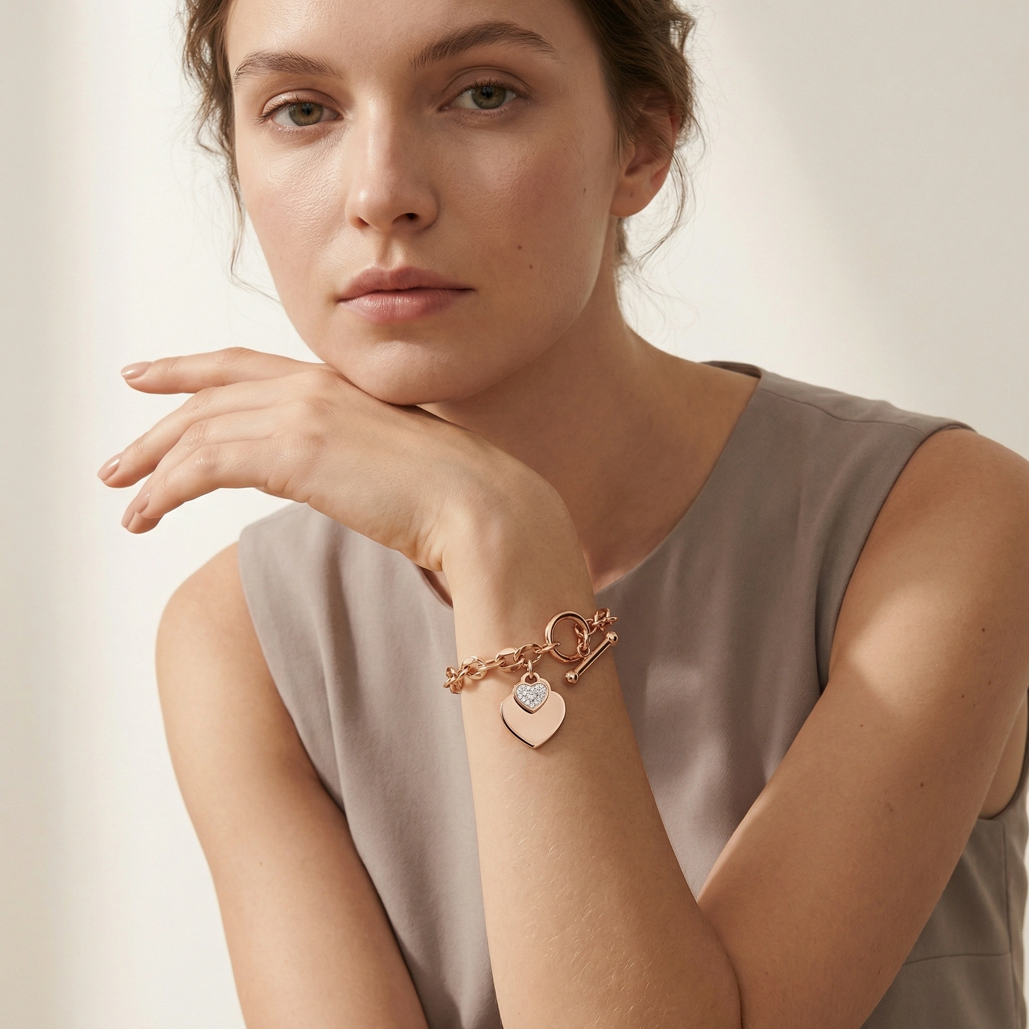 Chunky Link Heart Charm Bracelet - Premium Jewelry