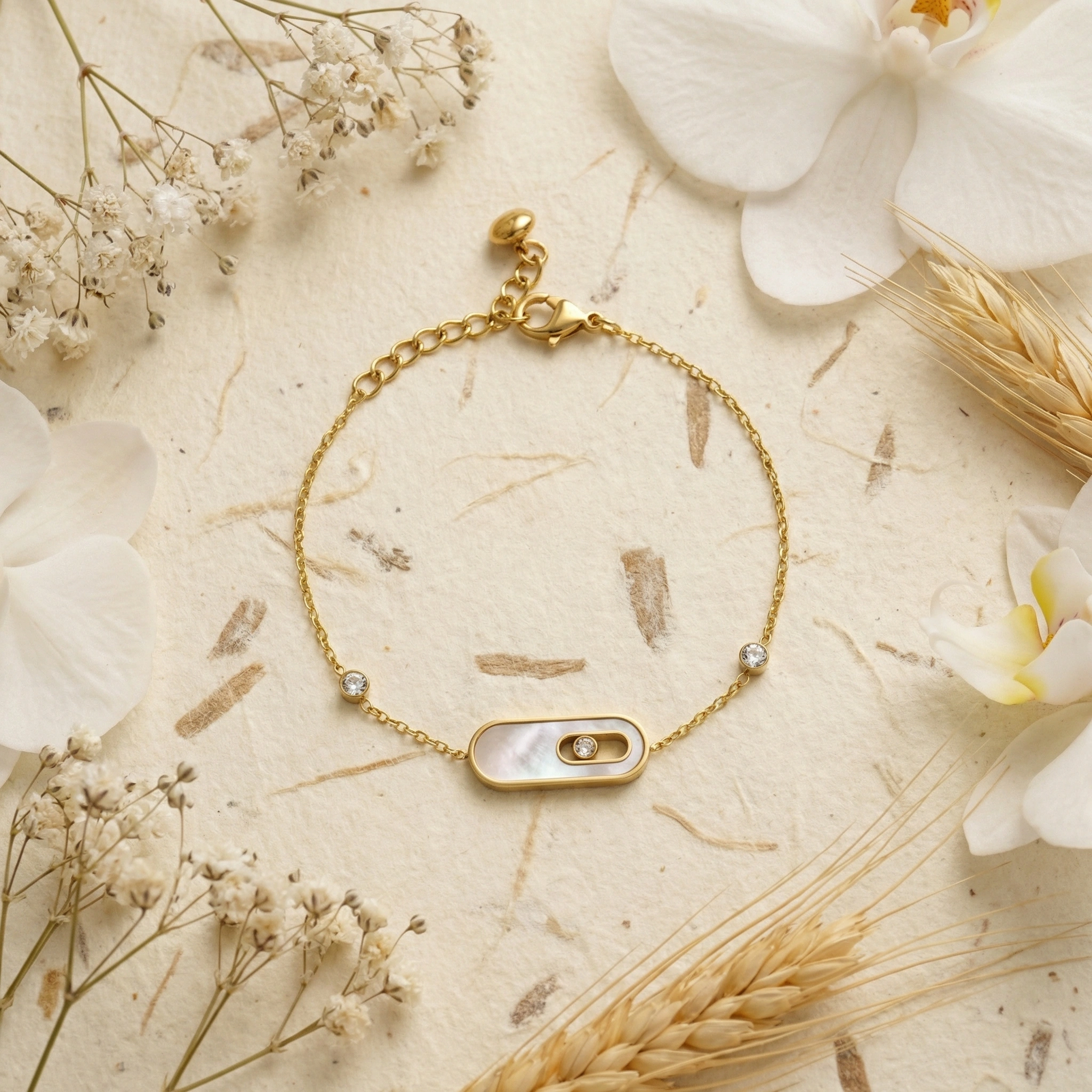 Oval Shell Zircon Charm Bracelet - Premium Jewelry