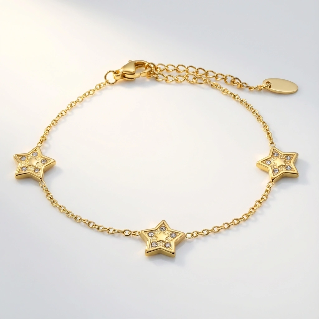 Five Star Zircon 18K Gold Plated Bracelet - Premium Jewelry