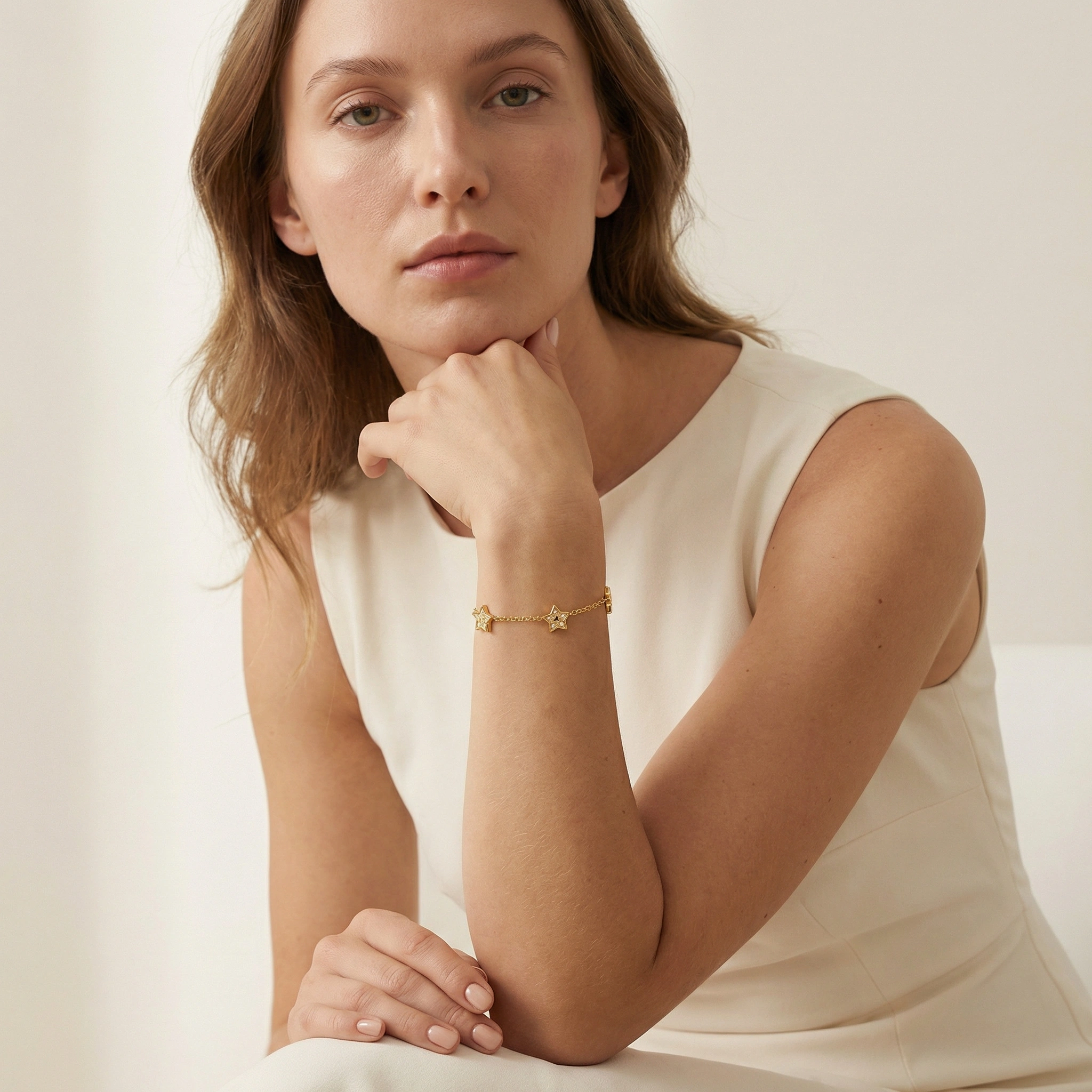 Five Star Zircon 18K Gold Plated Bracelet - Premium Jewelry