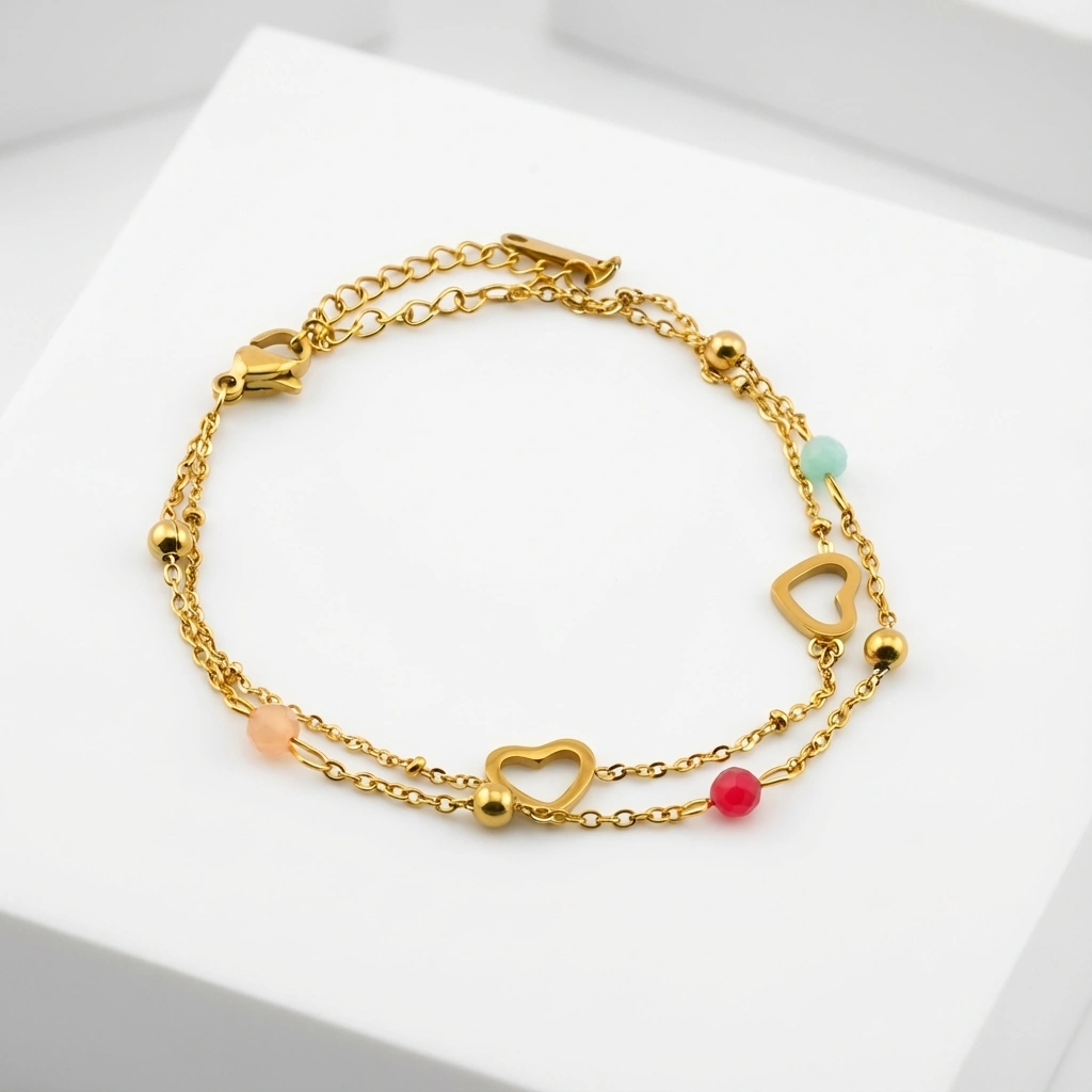 Handmade Beaded Heart Stainless Steel Bracelet - Premium Jewelry