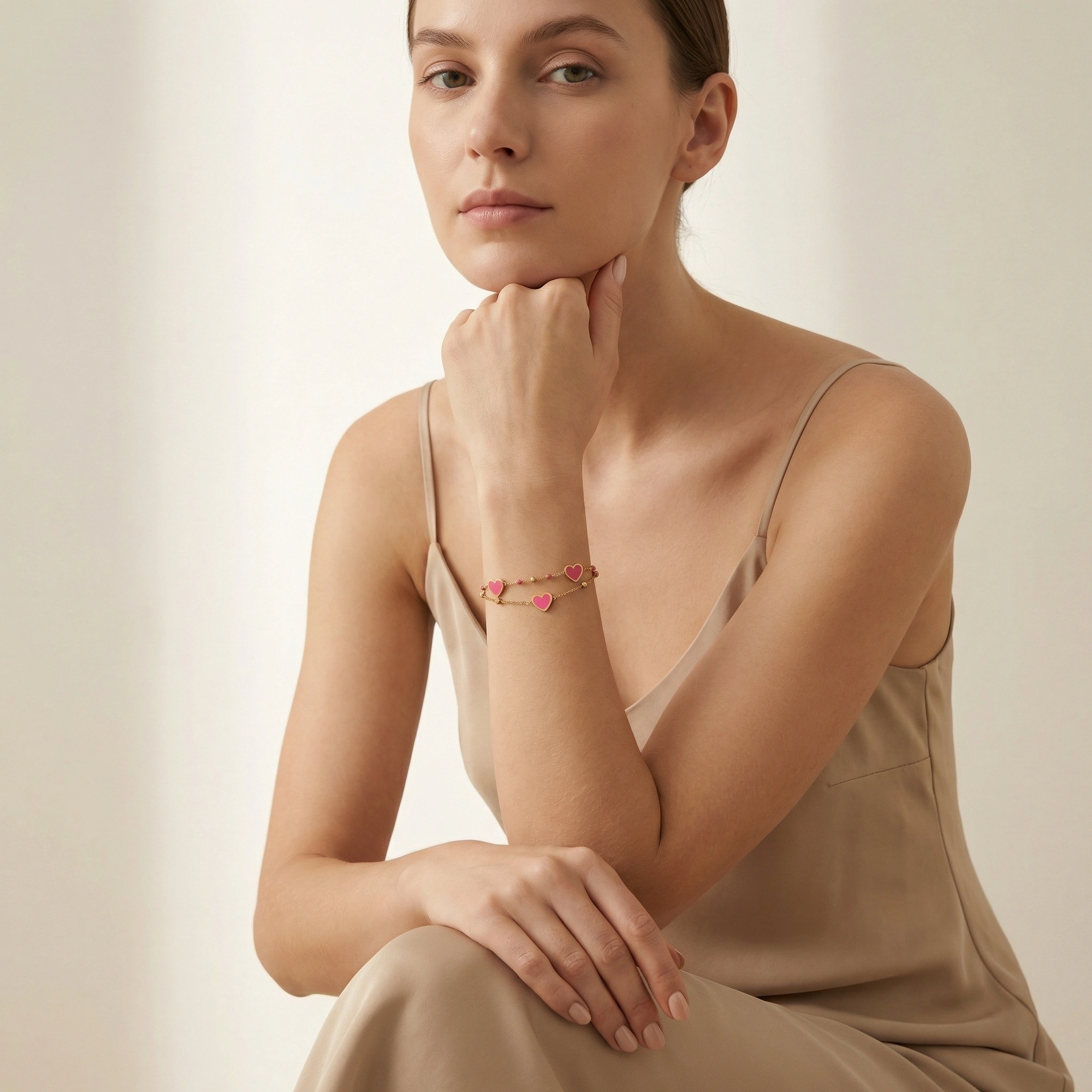 Handmade Pink Double Heart Bracelet - Premium Jewelry