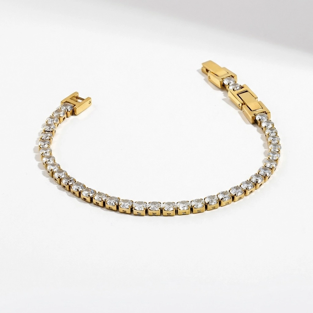 18K Gold Plated Cubic Zirconia Tennis Bracelet - Premium Jewelry