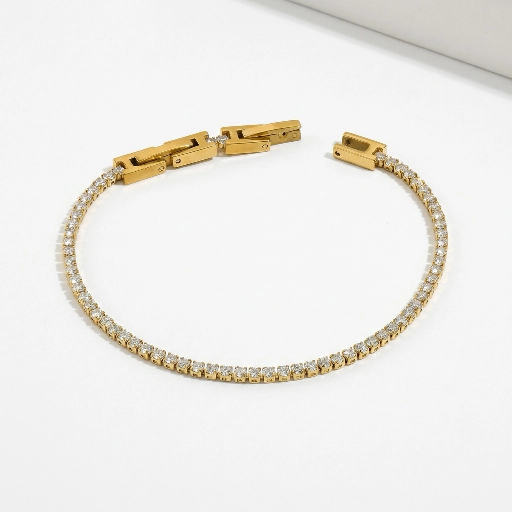 18K Gold Plated Cubic Zirconia Tennis Bracelet - Premium Jewelry