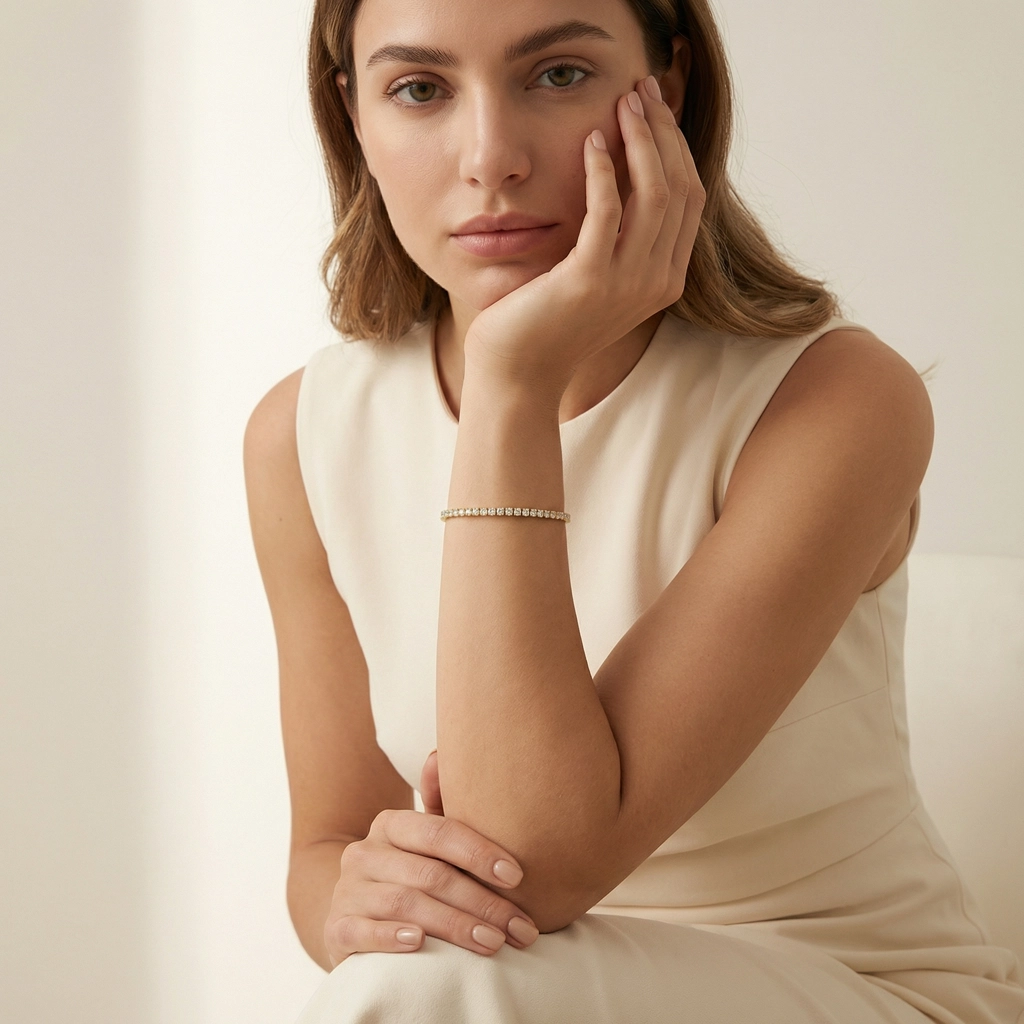 18K Gold Plated Cubic Zirconia Tennis Bracelet - Premium Jewelry