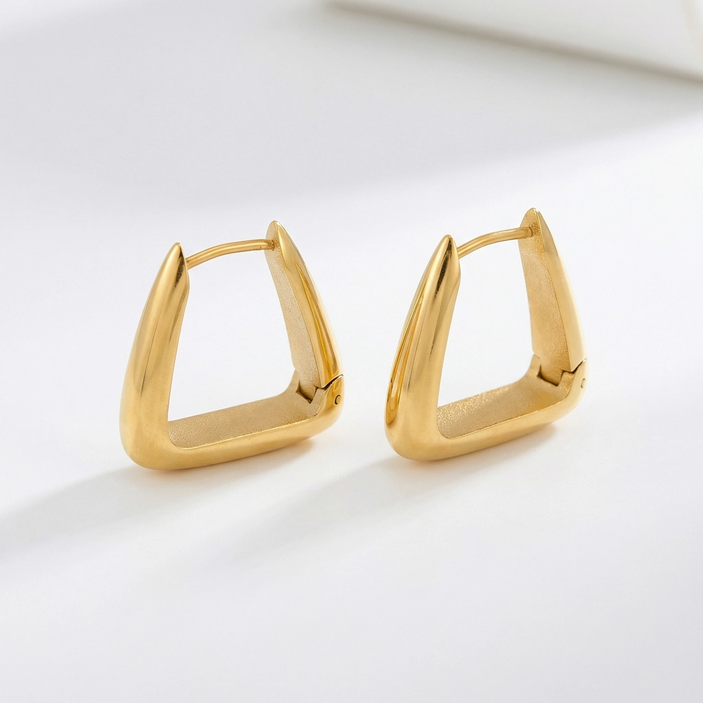 Geometric Triangle Gold Plated Stainless Steel Earrings - Premium Jewelry