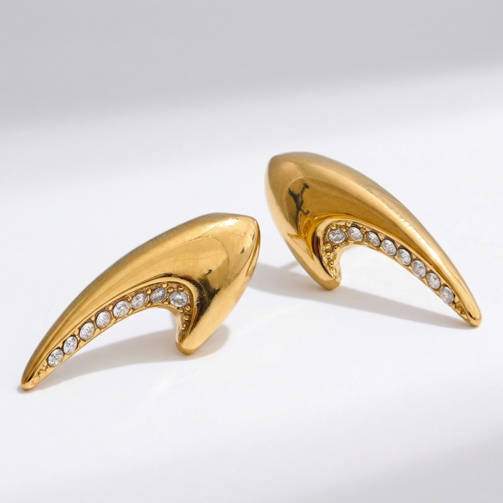 Sickle Shape Zircon Statement Stud Earrings - Premium Jewelry
