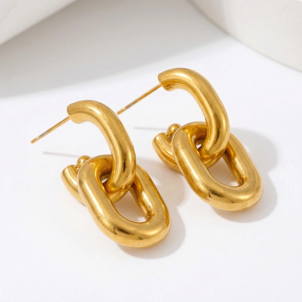 Double Hoop Gold Plated Drop Earrings - Premium Jewelry