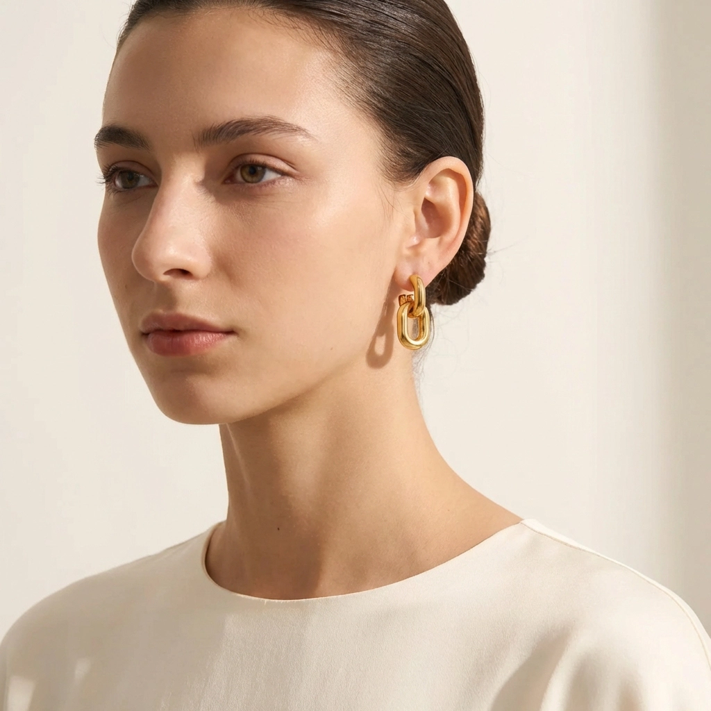 Double Hoop Gold Plated Drop Earrings - Premium Jewelry