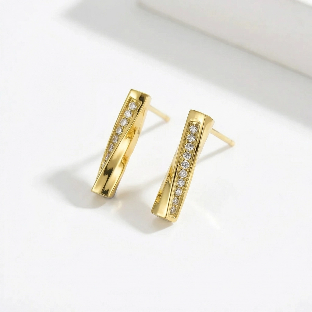 Geometric Bar Stud Earrings - Cubic Zirconia - Premium Jewelry
