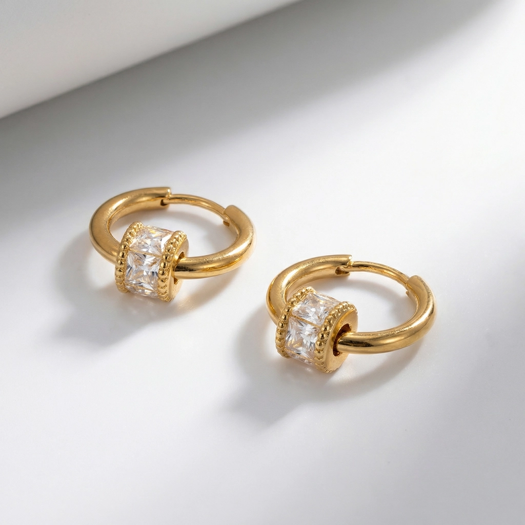 Minimalist Pavé Square Zirconia Hoop Earring - Premium Jewelry
