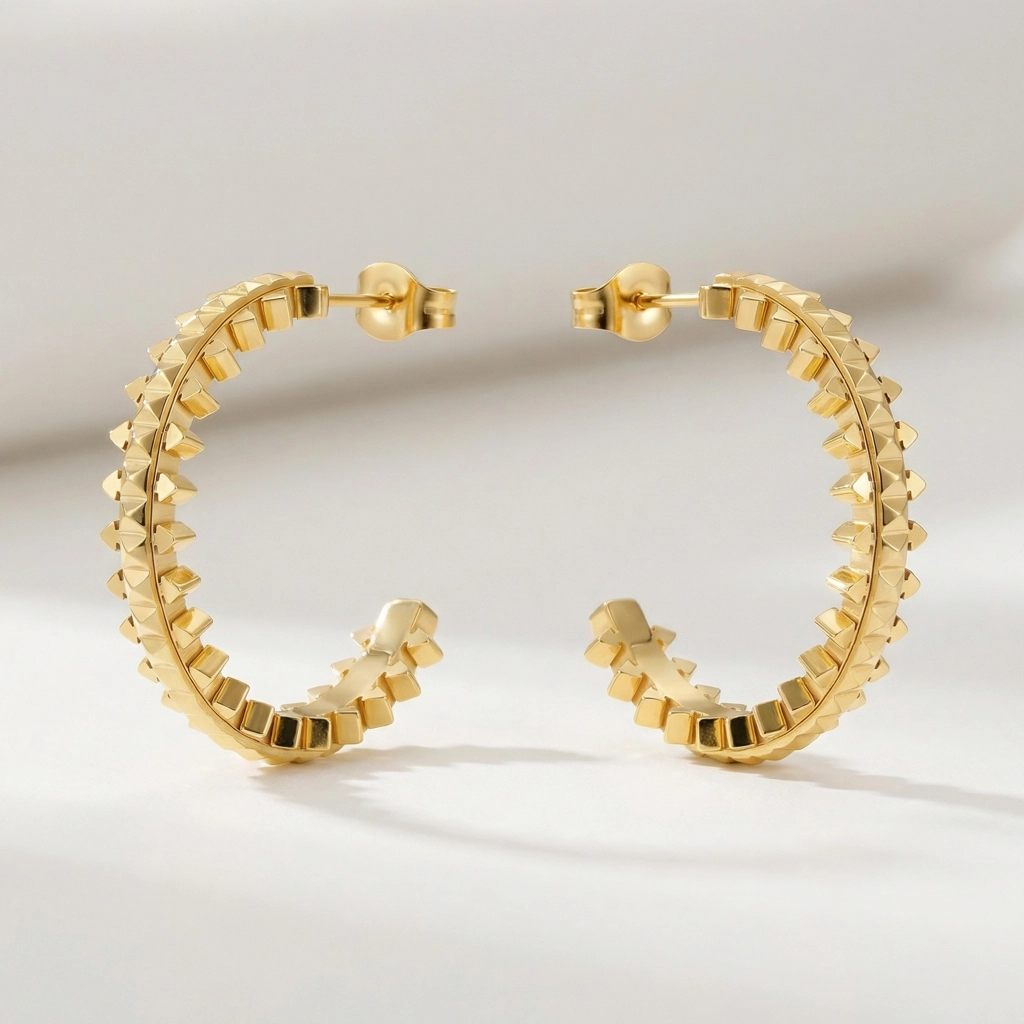 Double Row Cone Hoop Gold Plated Earrings - Premium Jewelry