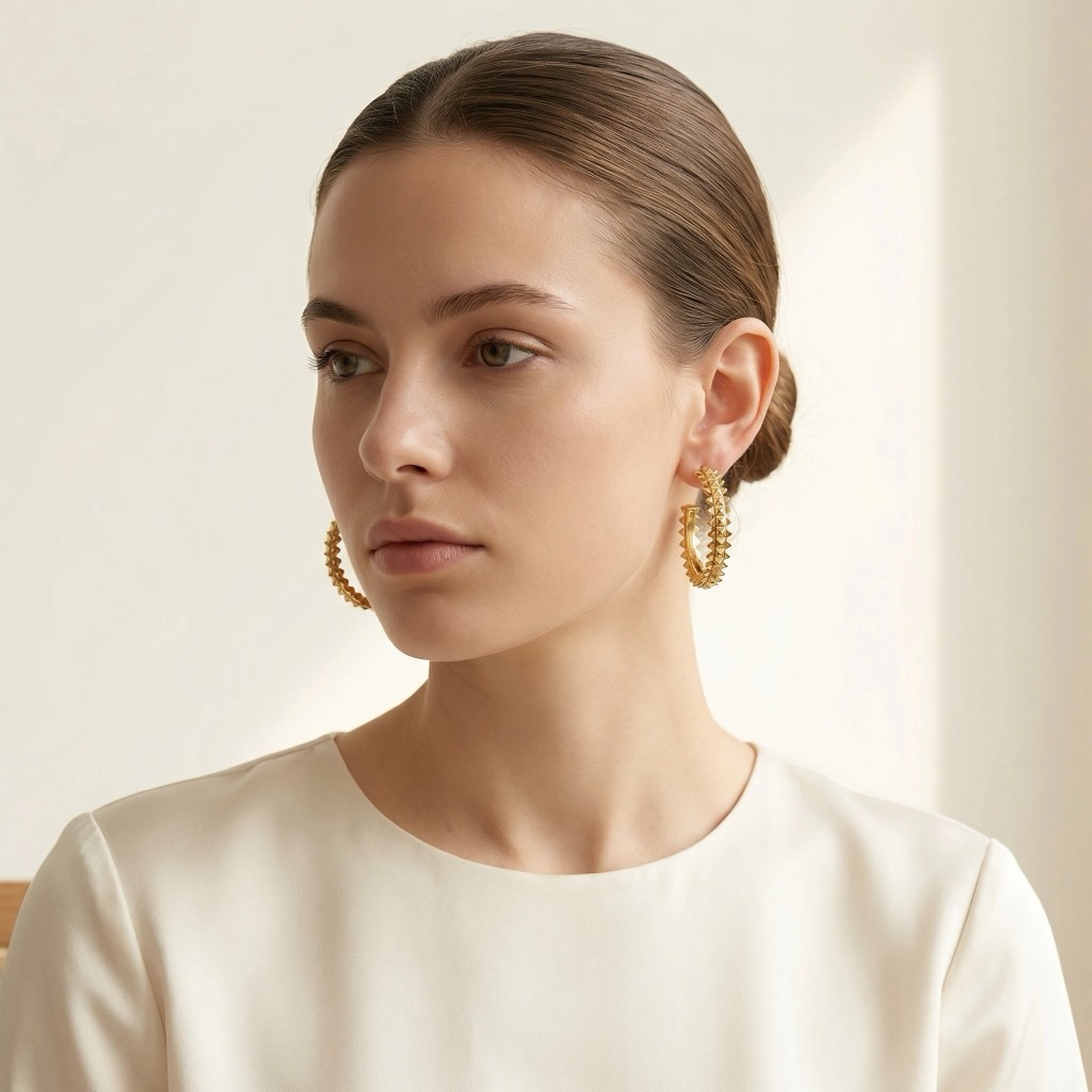 Double Row Cone Hoop Gold Plated Earrings - Premium Jewelry