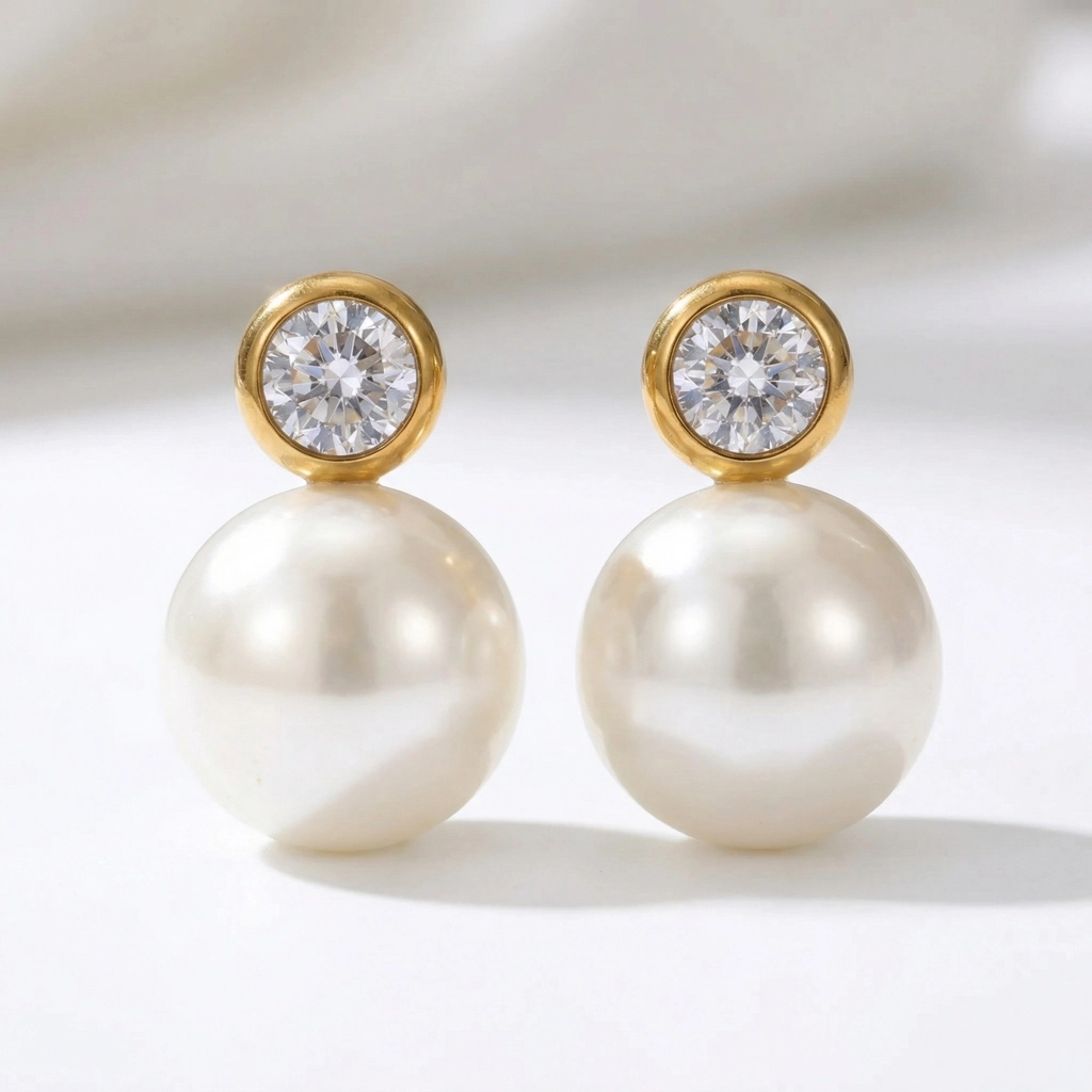 Zircon And Pearl Stainless Steel Drop Earrings - Standard Jewelry