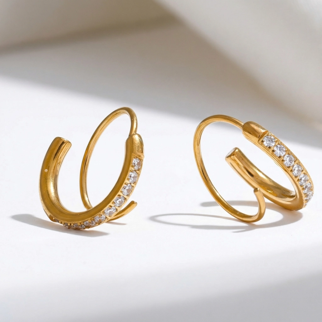 Shiny Zircon Gold Plated Hoop Earrings - Premium Jewelry