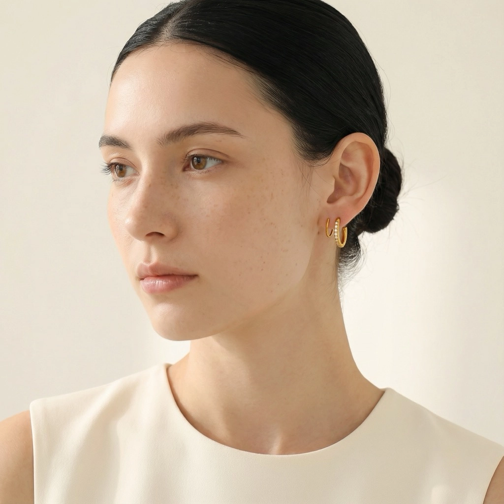 Shiny Zircon Gold Plated Hoop Earrings - Premium Jewelry