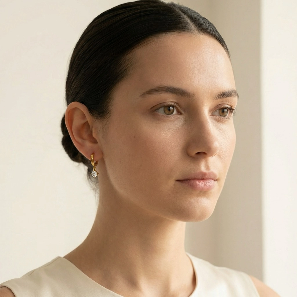 Zircon Drop Gold Plated Stainless Steel Earrings - Premium Jewelry