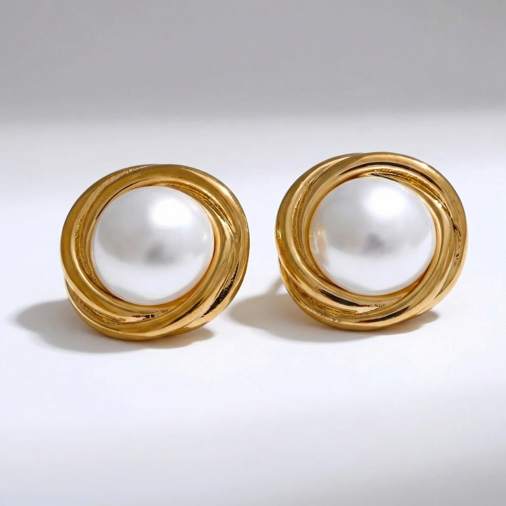 Round Pearl Stainless Steel Stud Earrings - Premium Jewelry