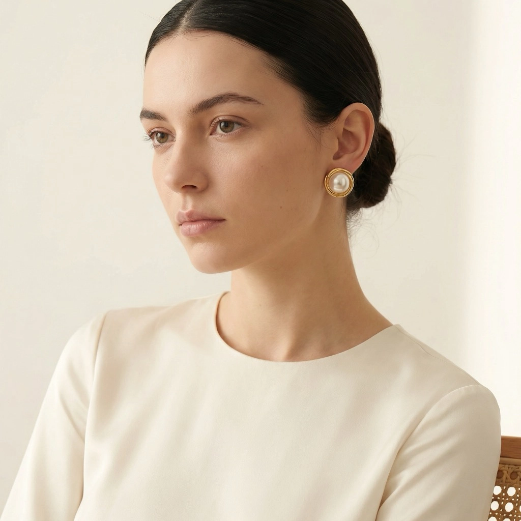 Round Pearl Stainless Steel Stud Earrings - Premium Jewelry