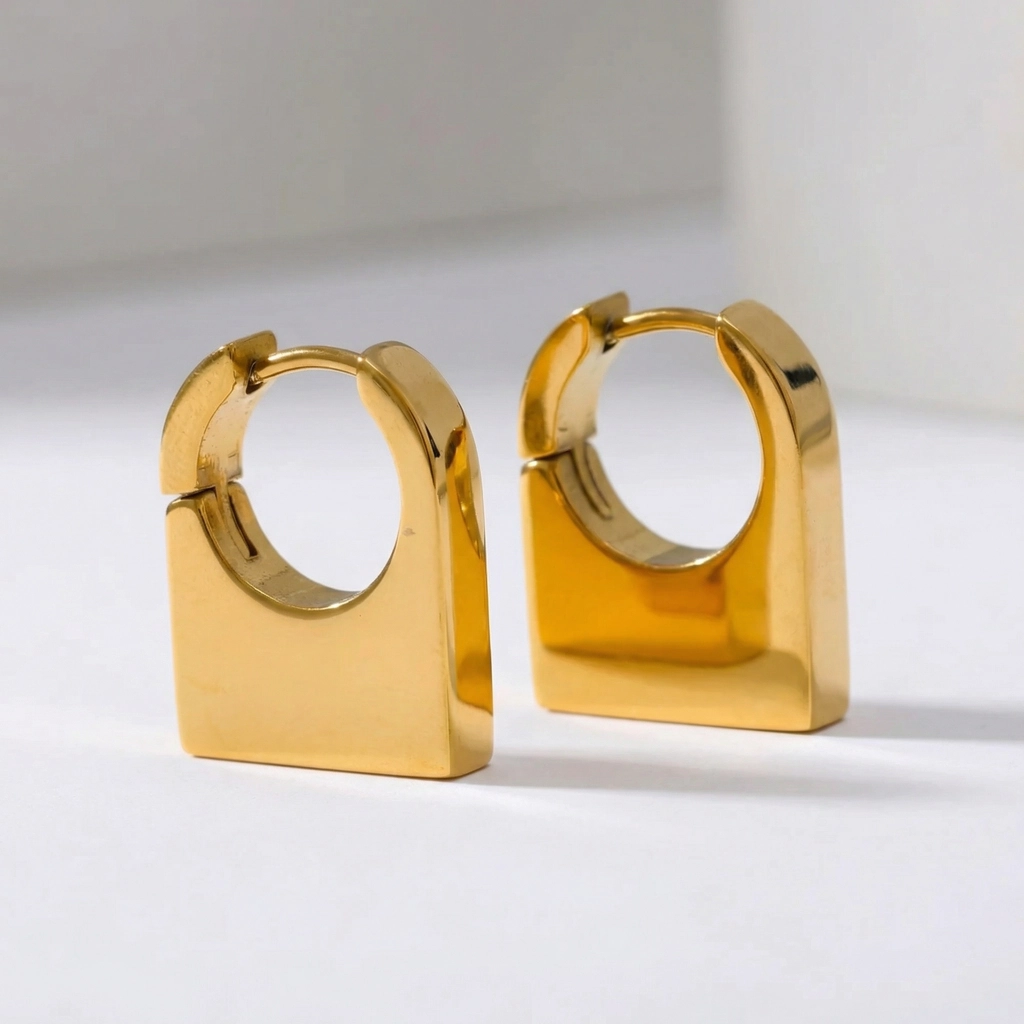 Gold Plated Hoop Drop Stainless Steel Earrings - Premium Jewelry