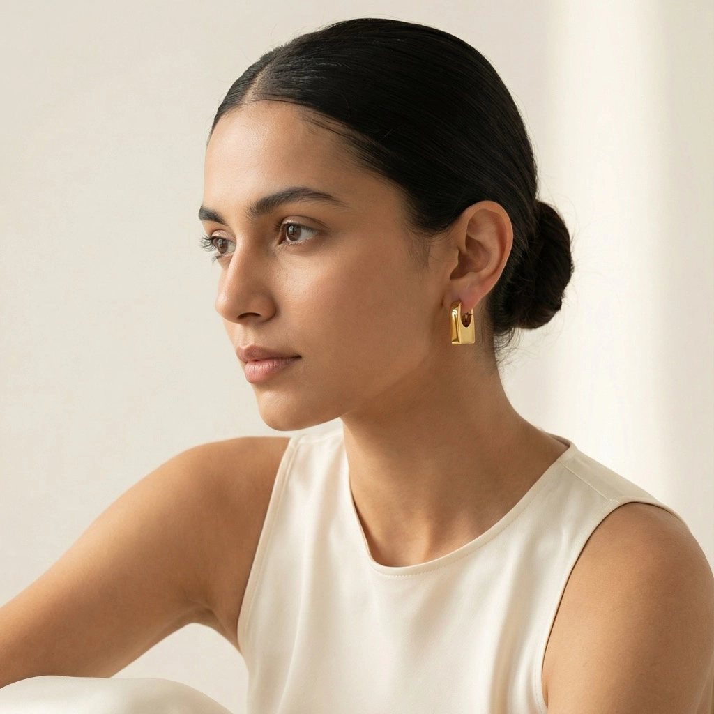 Gold Plated Hoop Drop Stainless Steel Earrings - Premium Jewelry