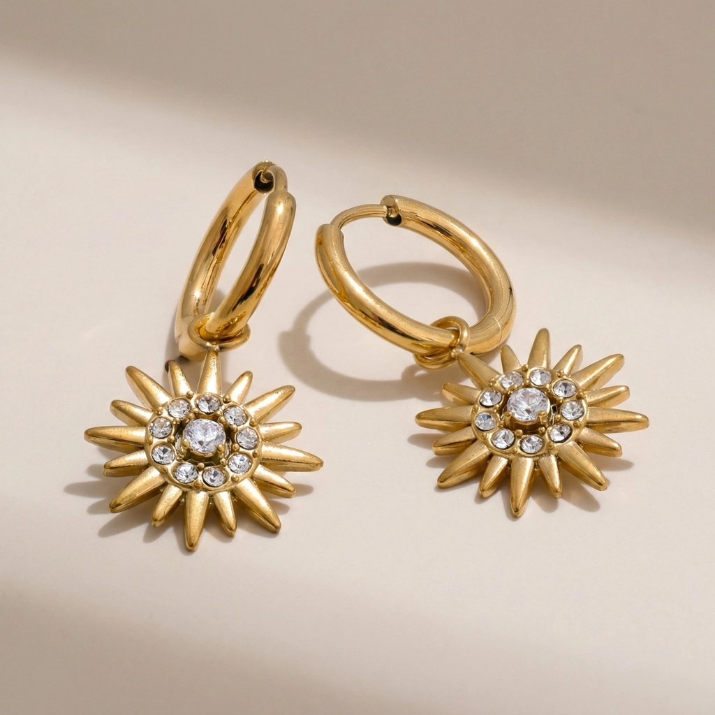 Zircon Sun Drop Gold Plated Earrings - Premium Jewelry