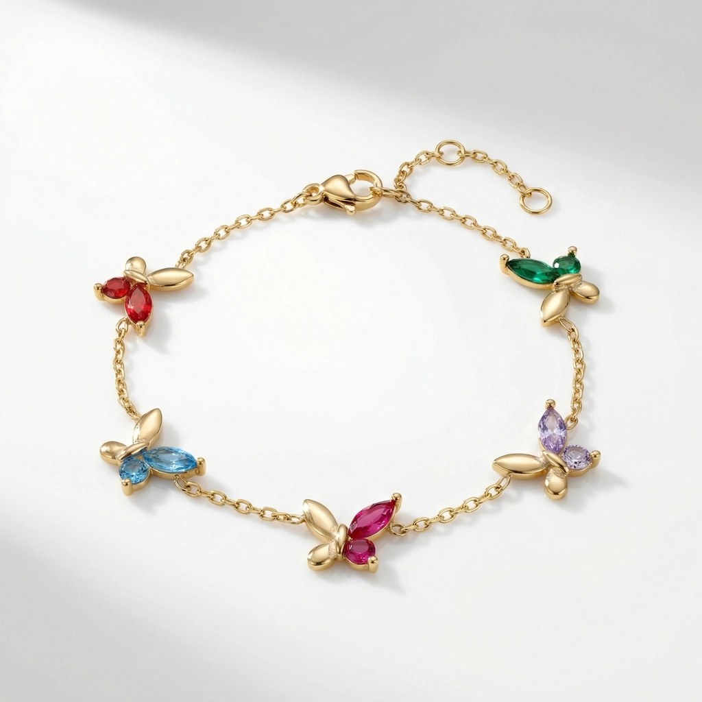Butterfly Design Multicolor Zircon Stone Bracelet - Gold Jewelry