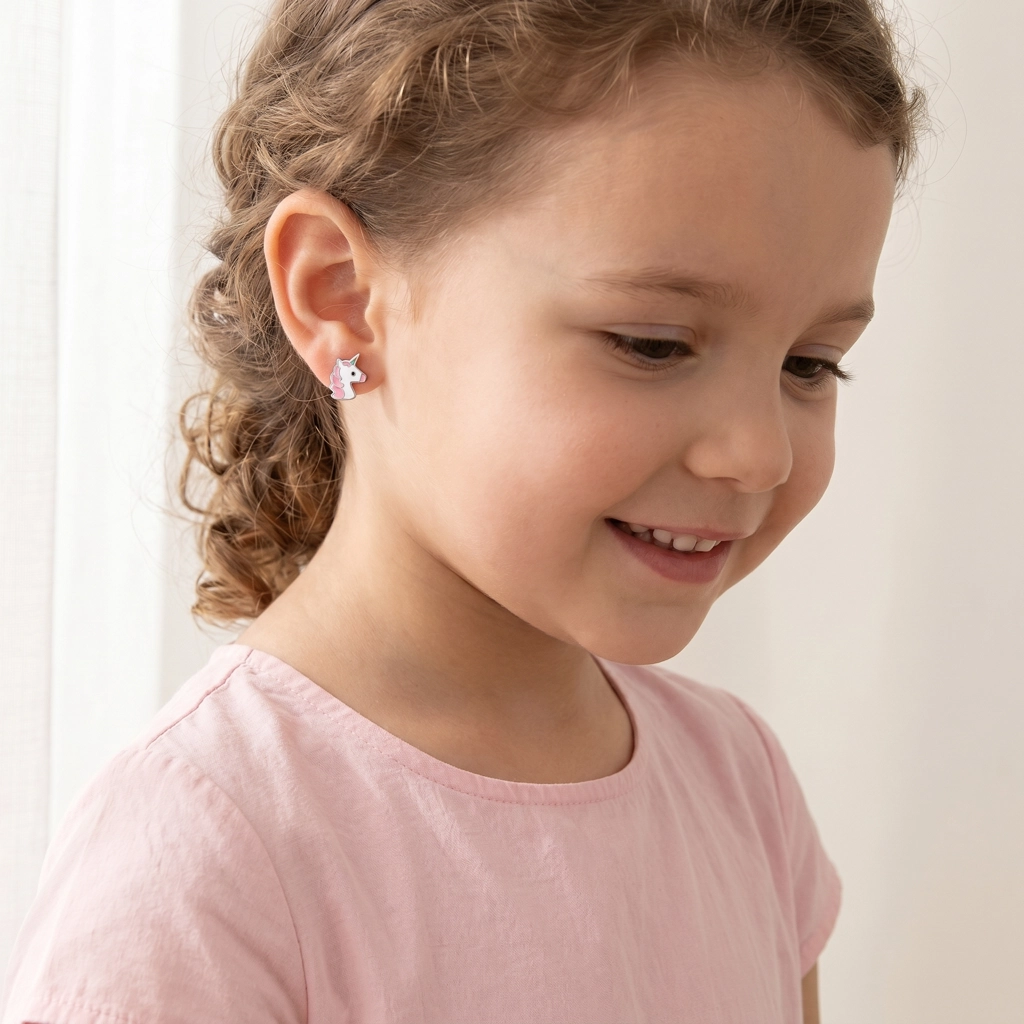 Cute Unicorn Stud Earrings - Rhodium Plated 925 Sterling Silver Kids Jewelry - Premium Jewelry