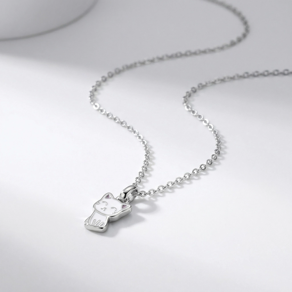 Sterling Silver Cat Pendant Necklace For Kids - Premium Jewelry