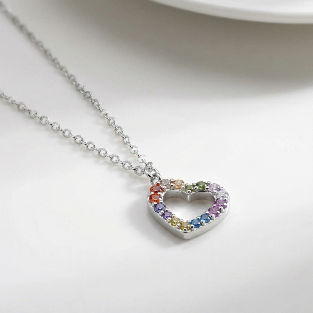 Colorful Zircon Heart Pendant Necklace For Kids - Premium Jewelry