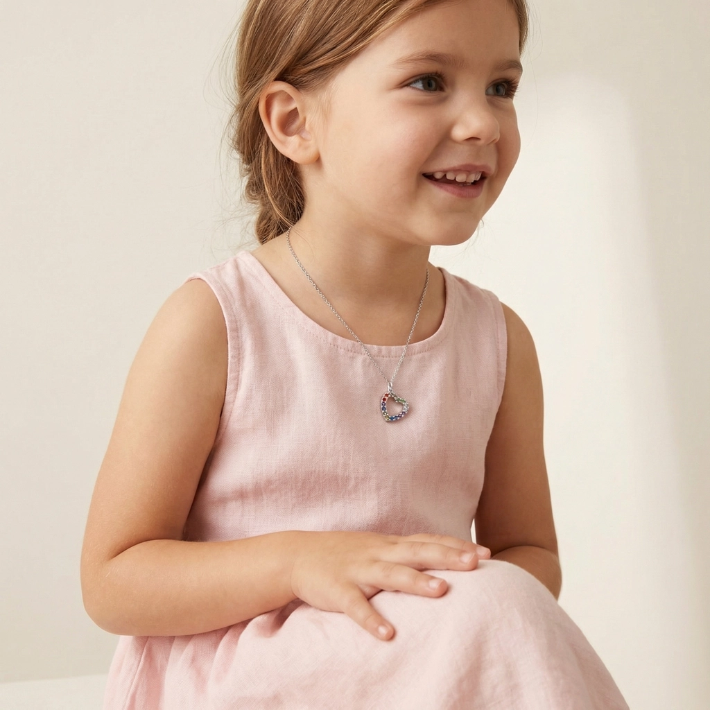 Colorful Zircon Heart Pendant Necklace For Kids - Premium Jewelry