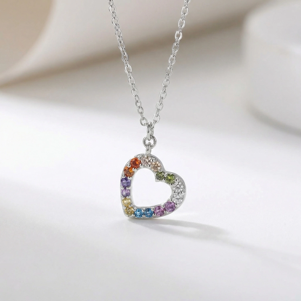 Colorful Zircon Heart Pendant Necklace For Kids - Premium Jewelry