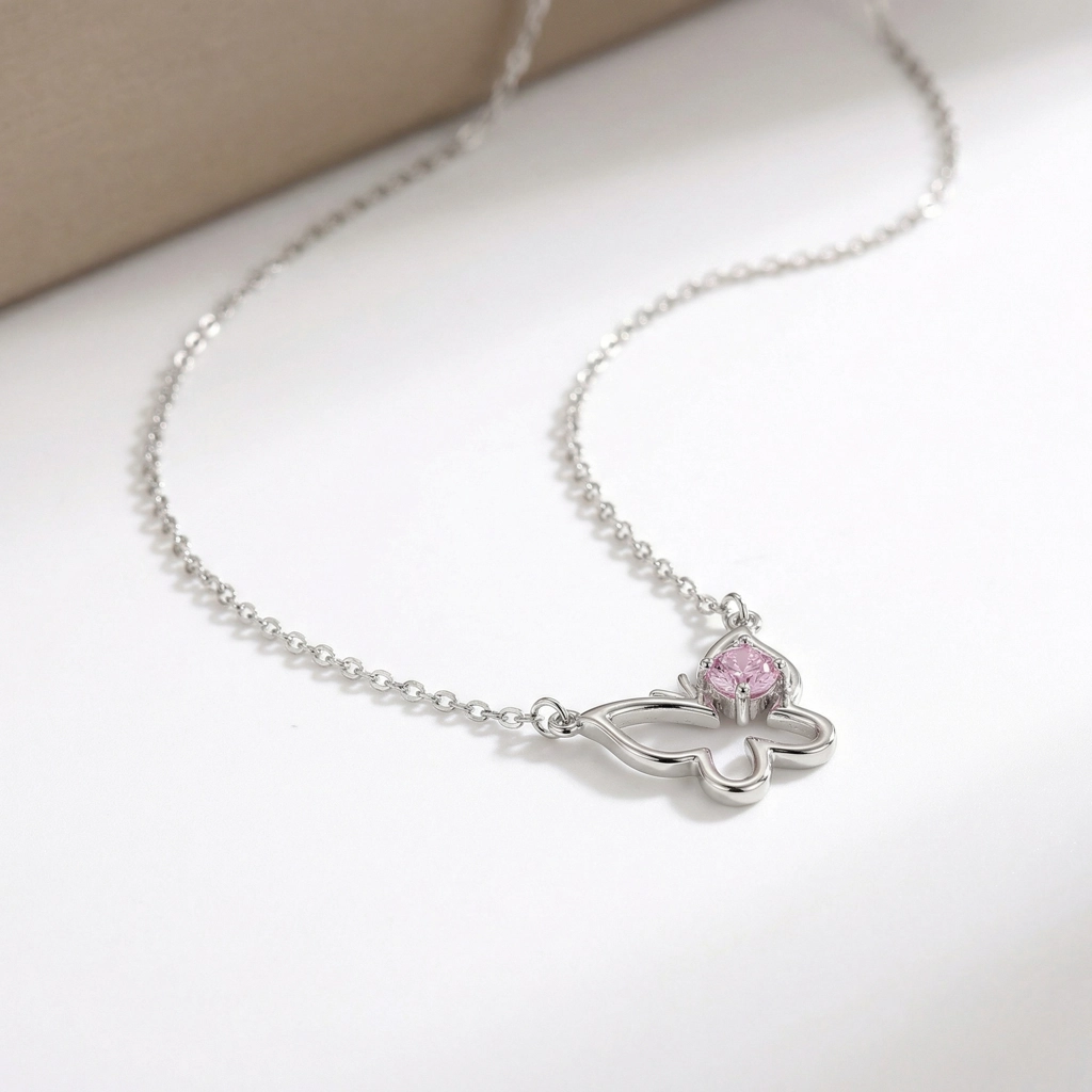 Butterfly Zircon Sterling Silver Necklace - Premium Jewelry