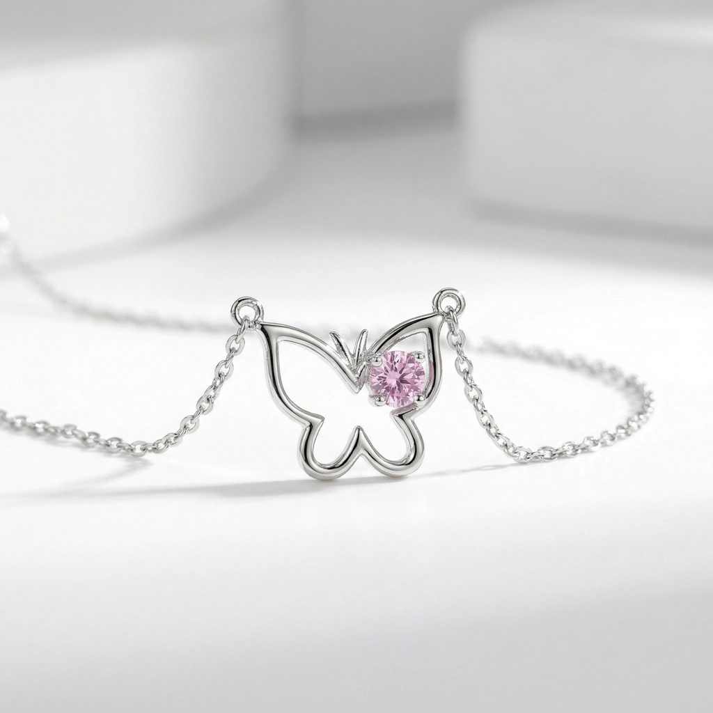 Butterfly Zircon Sterling Silver Necklace - Premium Jewelry