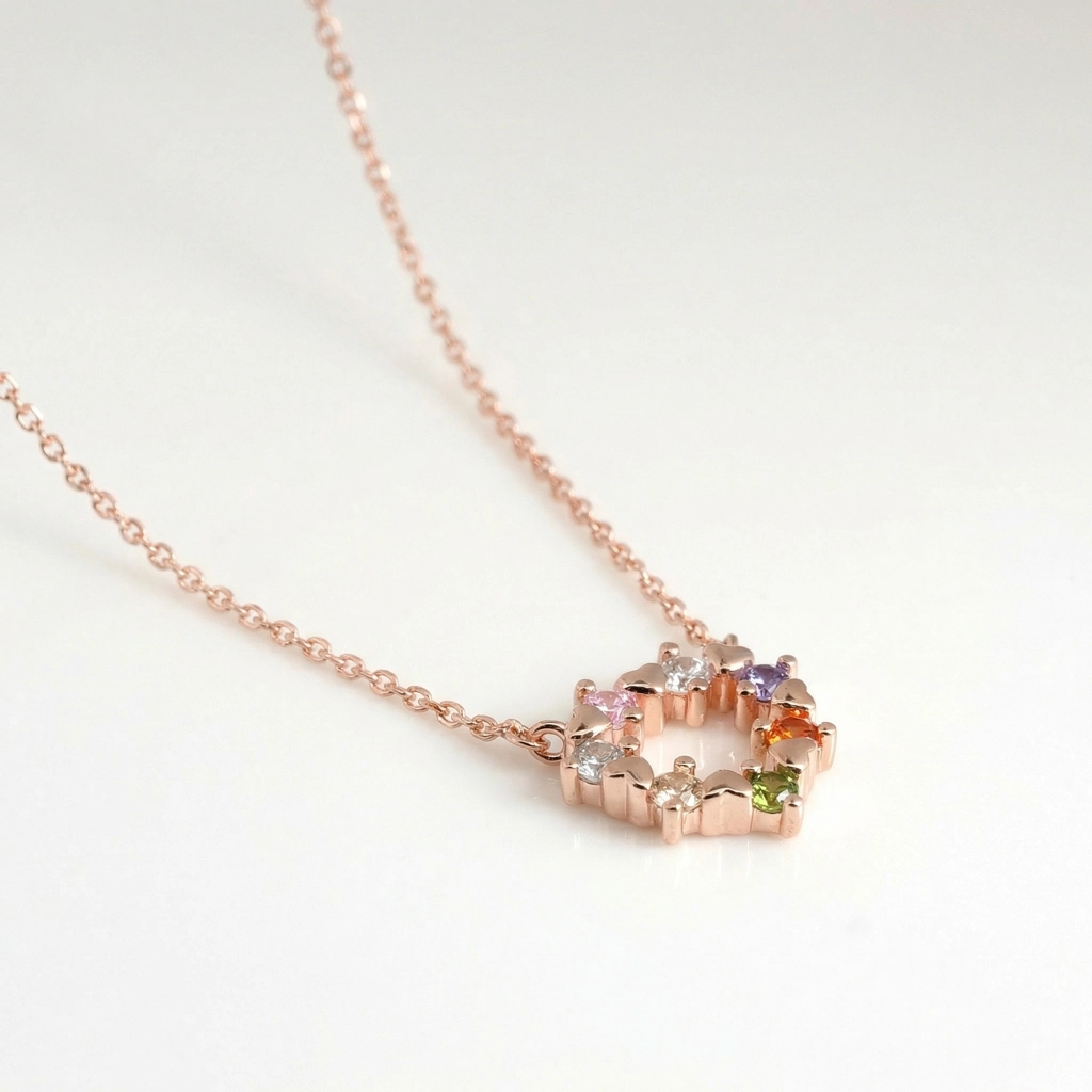 Multicolor Zircon Heart Rose Gold Necklace - Premium Jewelry