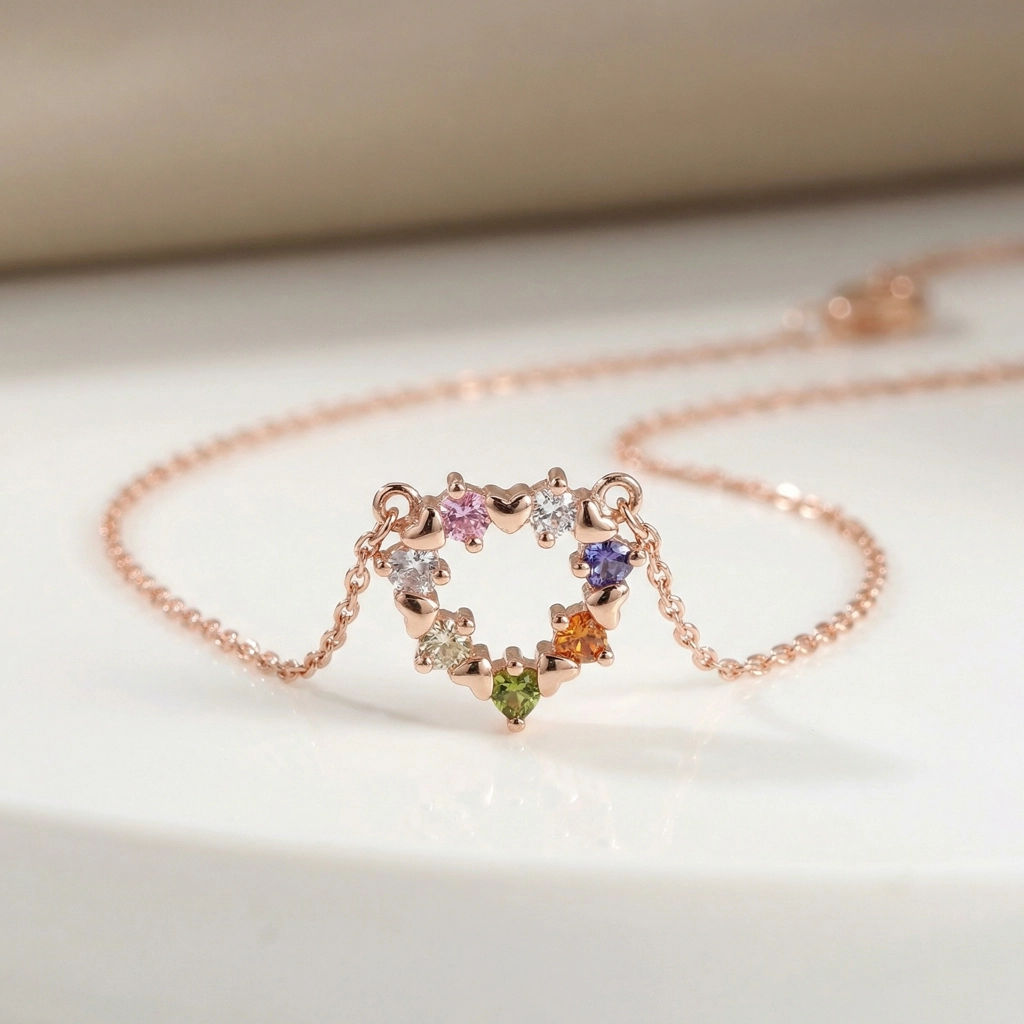 Multicolor Zircon Heart Rose Gold Necklace - Premium Jewelry
