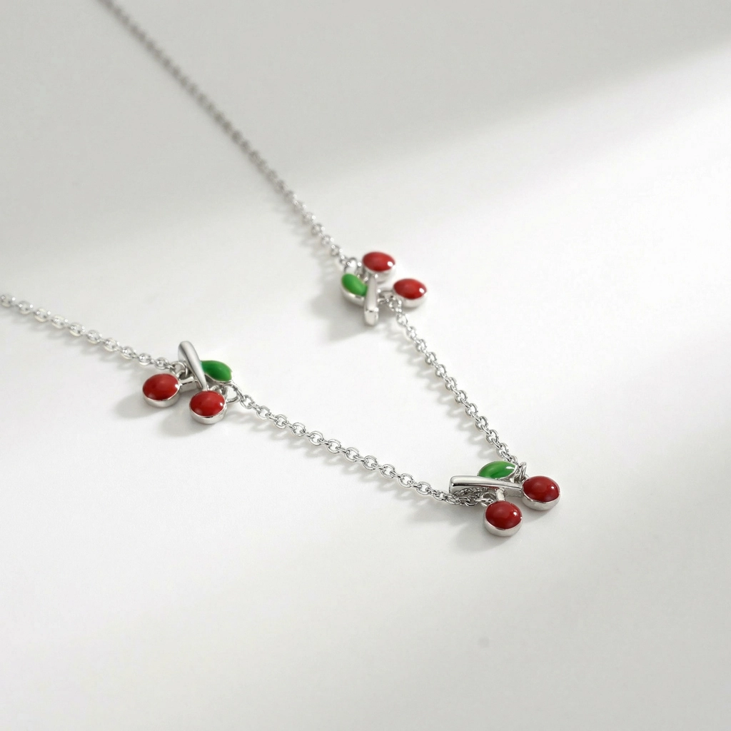 Sterling Silver Cherry Charm Necklace For Kids - Premium Jewelry