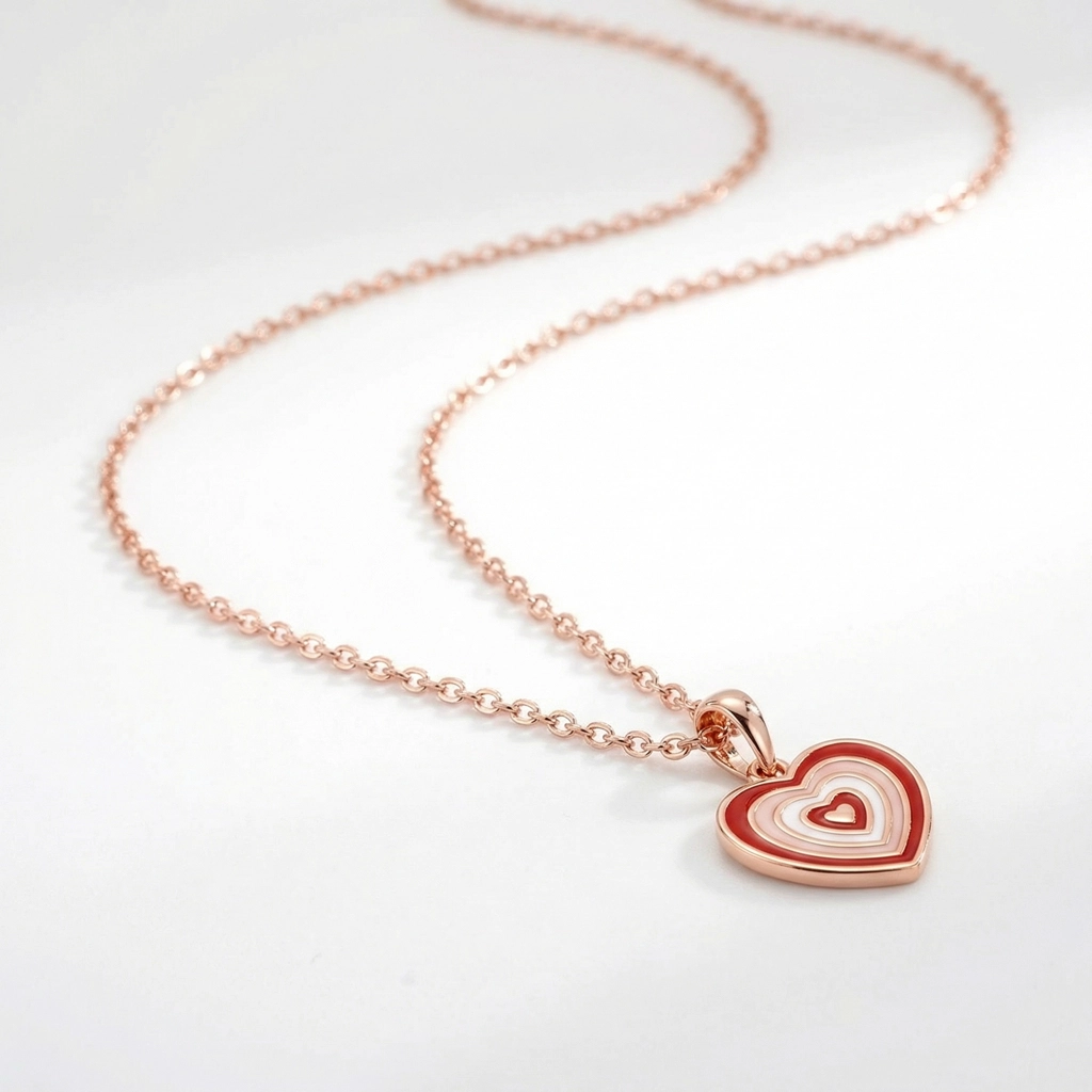 Rose Gold Enamel Heart Pendant Necklace - Premium Jewelry