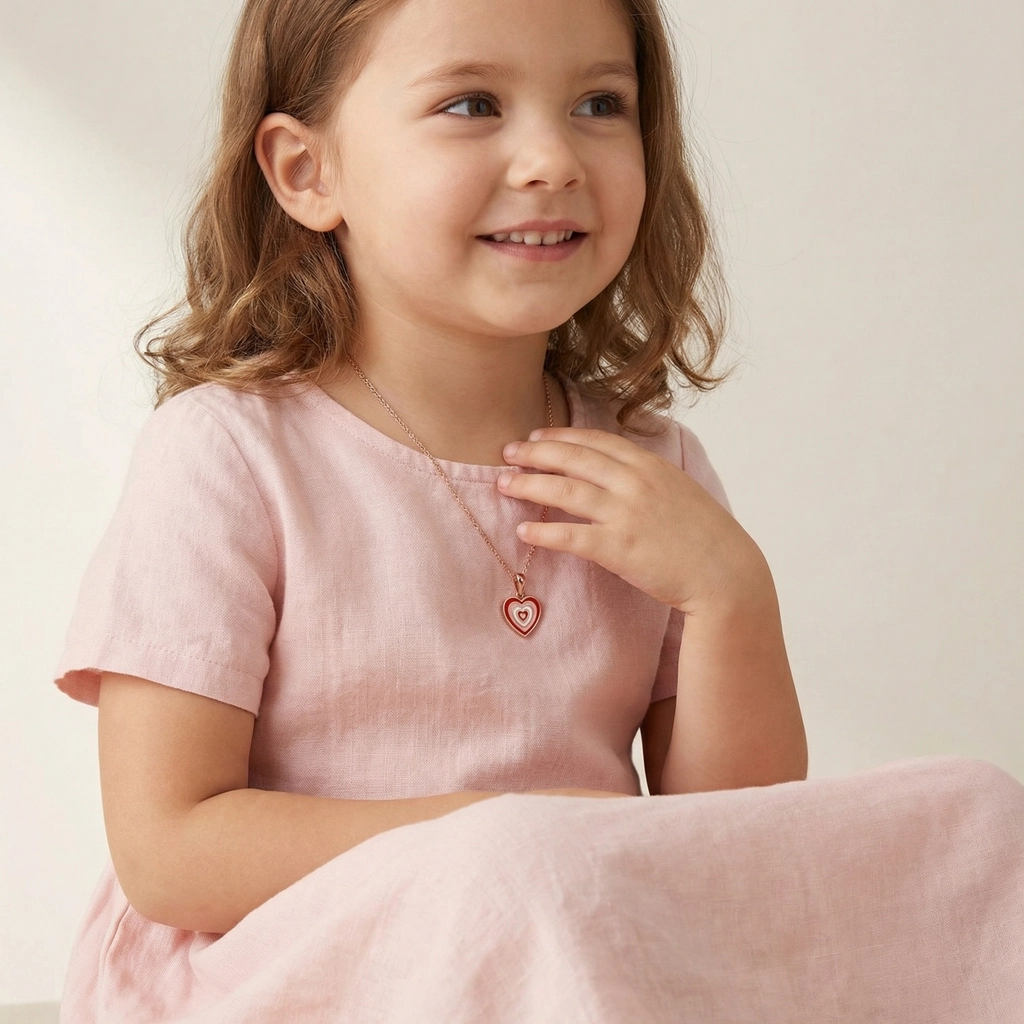Rose Gold Enamel Heart Pendant Necklace - Premium Jewelry