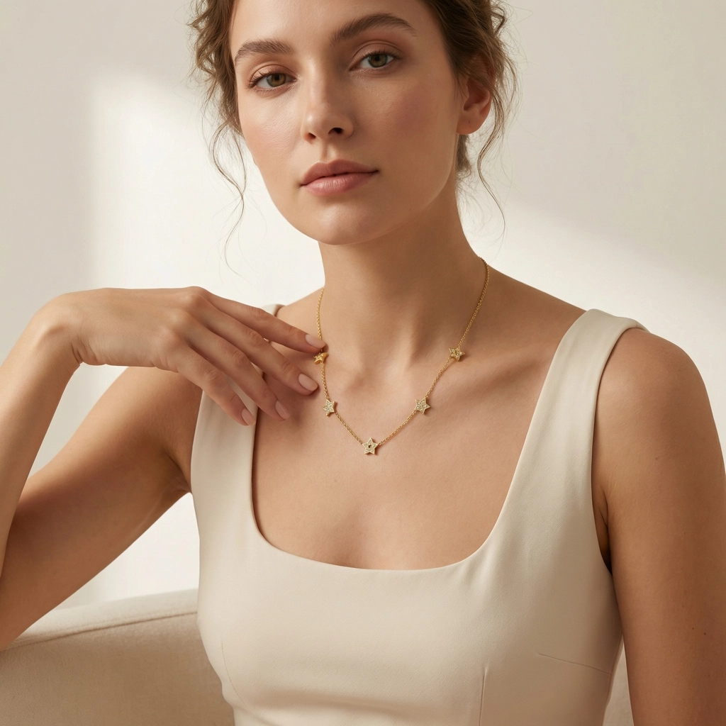 Five Star Zircon 18K Gold Plated Necklace - Premium Jewelry