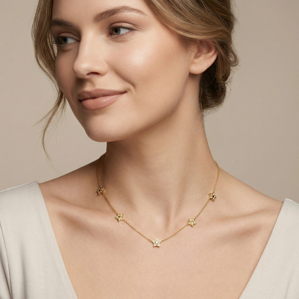 Five Star Zircon 18K Gold Plated Necklace - Premium Jewelry