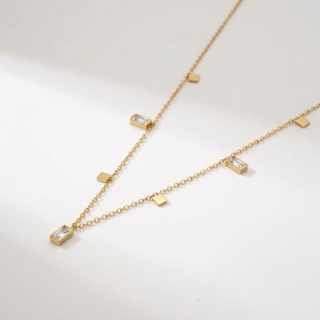 18K Gold Square Zircon Pendant Necklace - Premium Jewelry