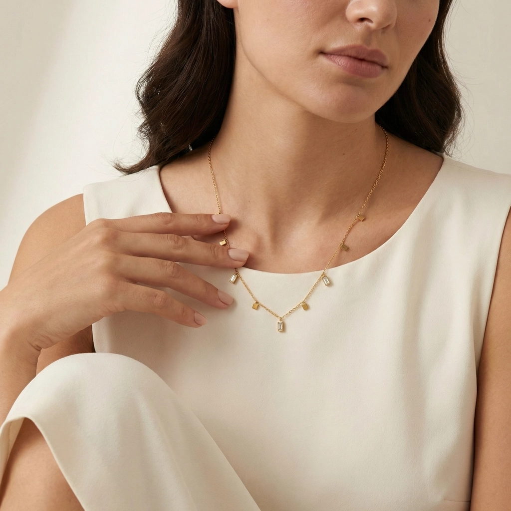 18K Gold Square Zircon Pendant Necklace - Premium Jewelry