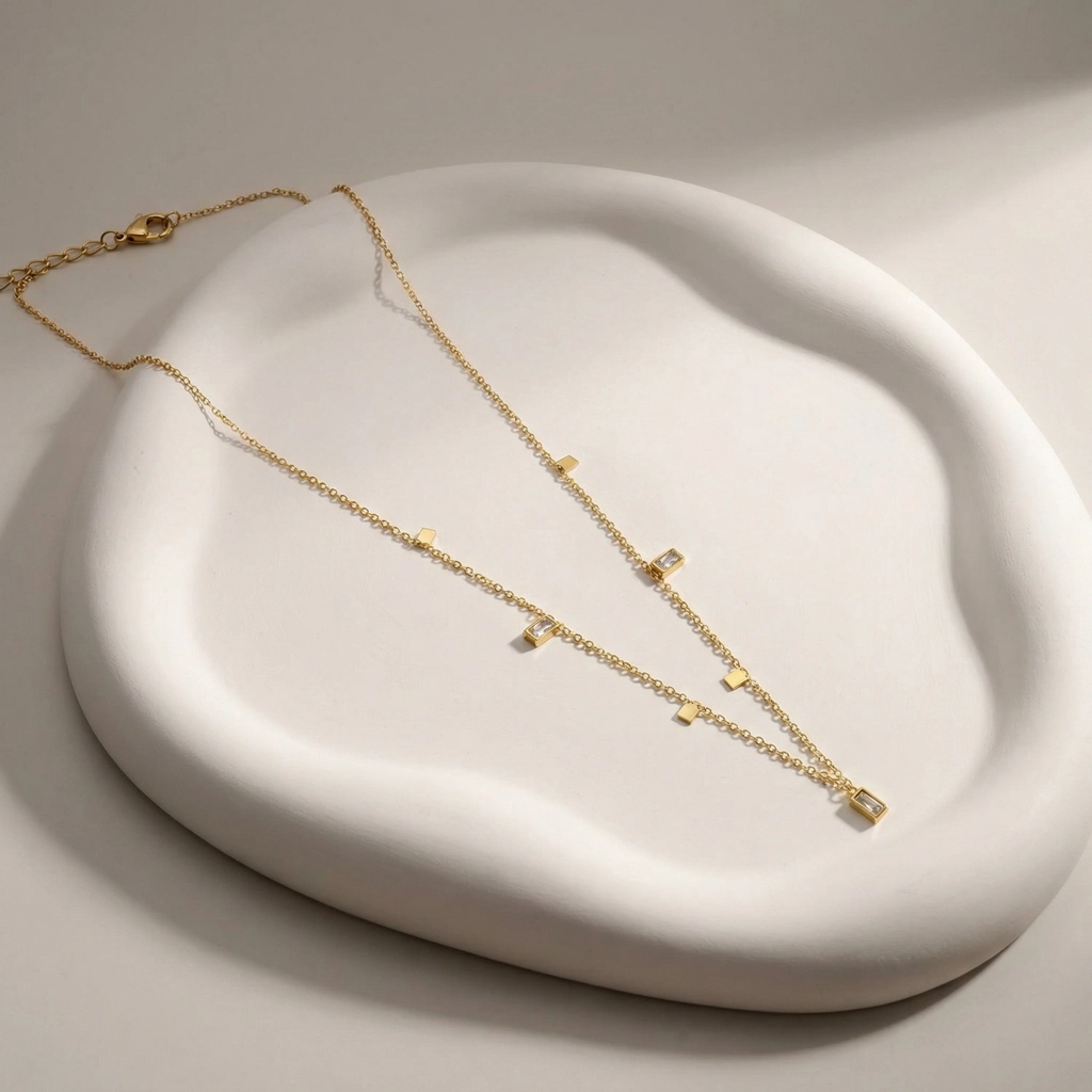 18K Gold Square Zircon Pendant Necklace - Premium Jewelry
