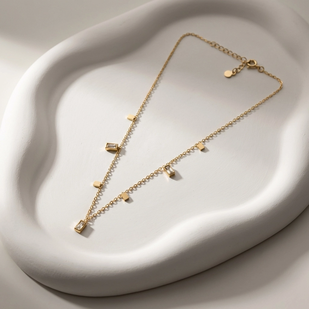 18K Gold Square Zircon Pendant Necklace - Premium Jewelry