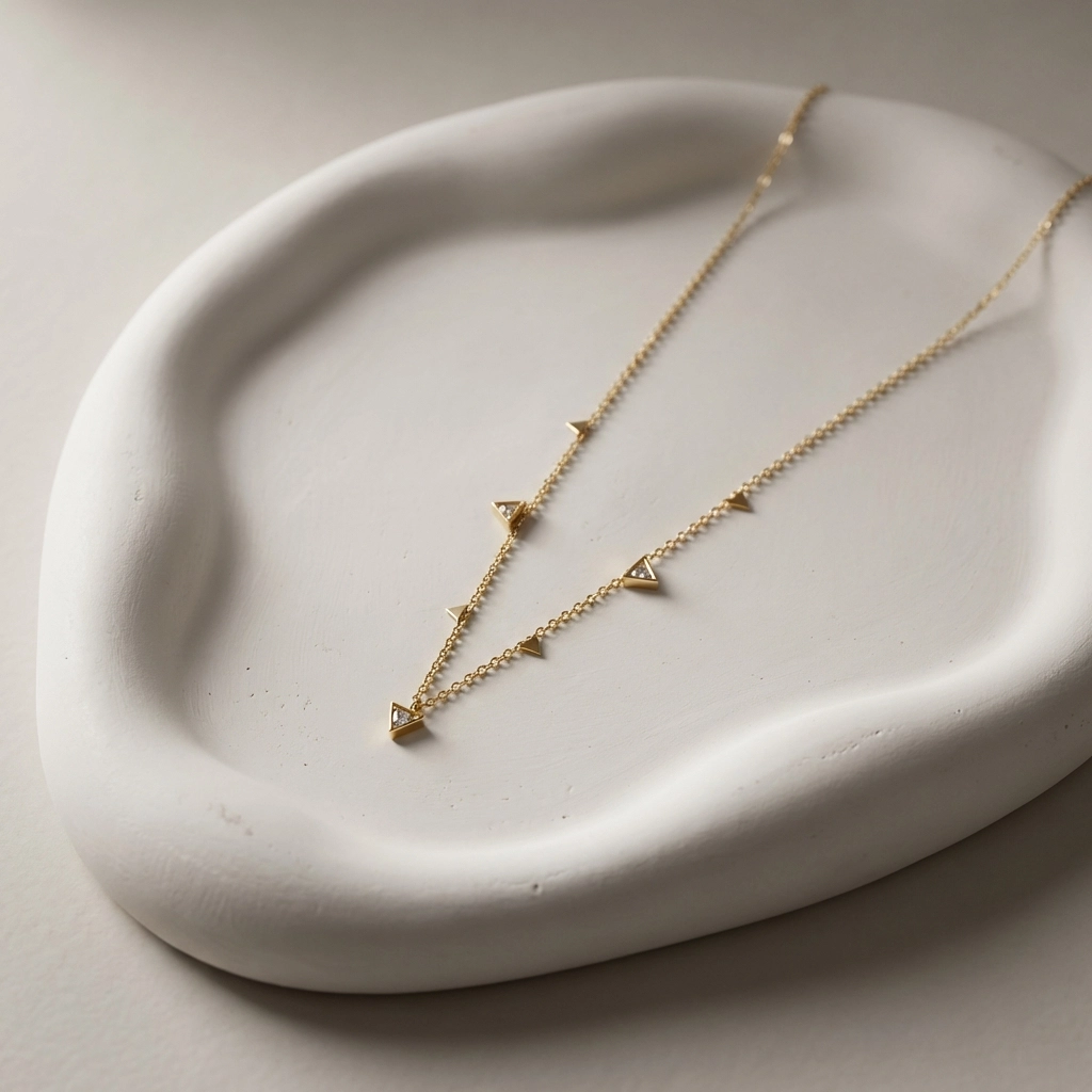 18K Gold Triangle Zircon Pendant Necklace - Premium Jewelry