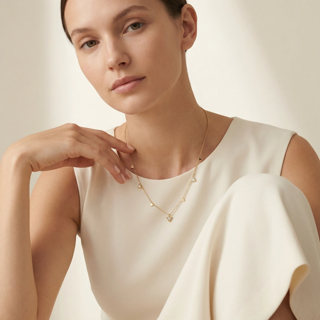 18K Gold Triangle Zircon Pendant Necklace - Premium Jewelry