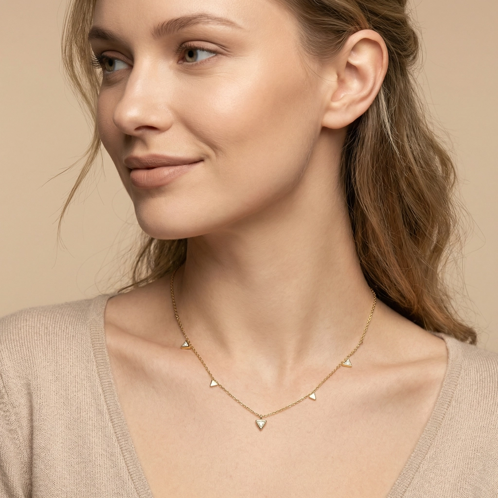 18K Gold Triangle Zircon Pendant Necklace - Premium Jewelry