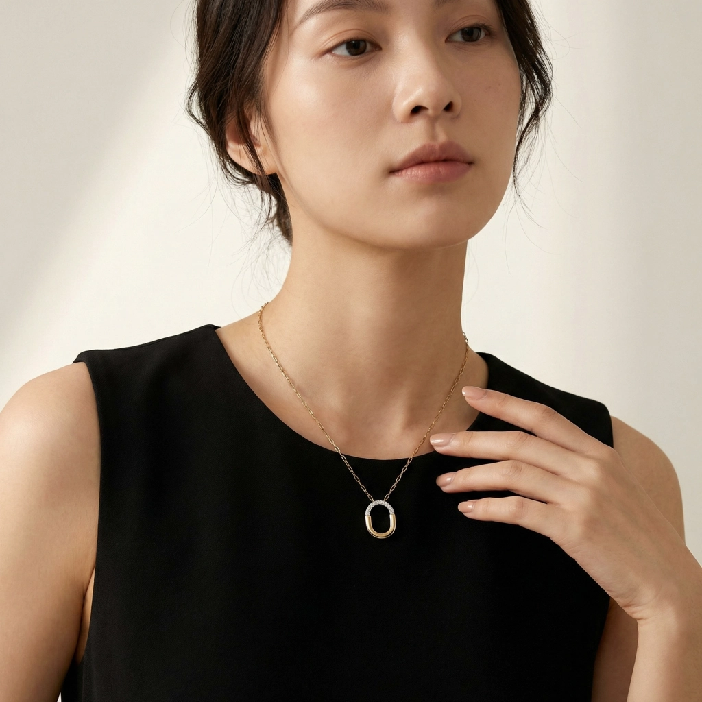 Oval Chain Zircon Lock Pendant Necklace - Premium Jewelry