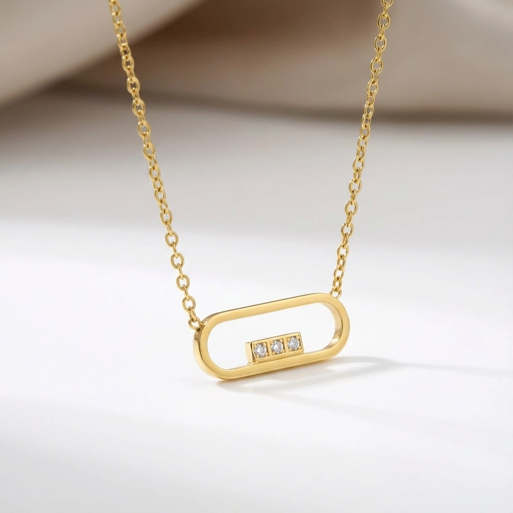 Rectangular Zircon Stainless Steel Pendant Necklace - Premium Jewelry